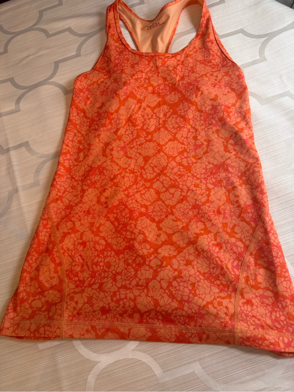 Zella Orange Floral-Trim Racerback Tank